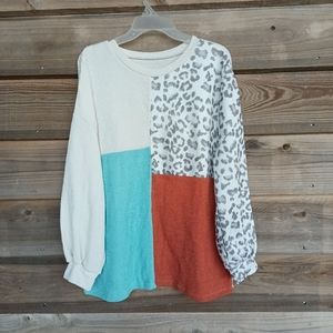 Leopard Color Block Textured Top